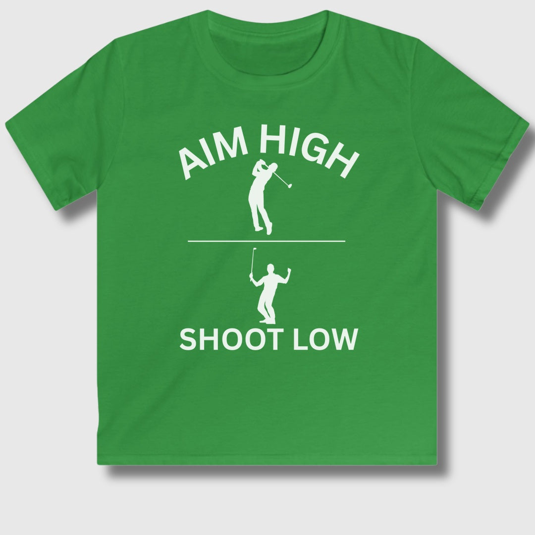 Aim High - Shoot Low (Male) - Youth Golf T-Shirt in Irish Green