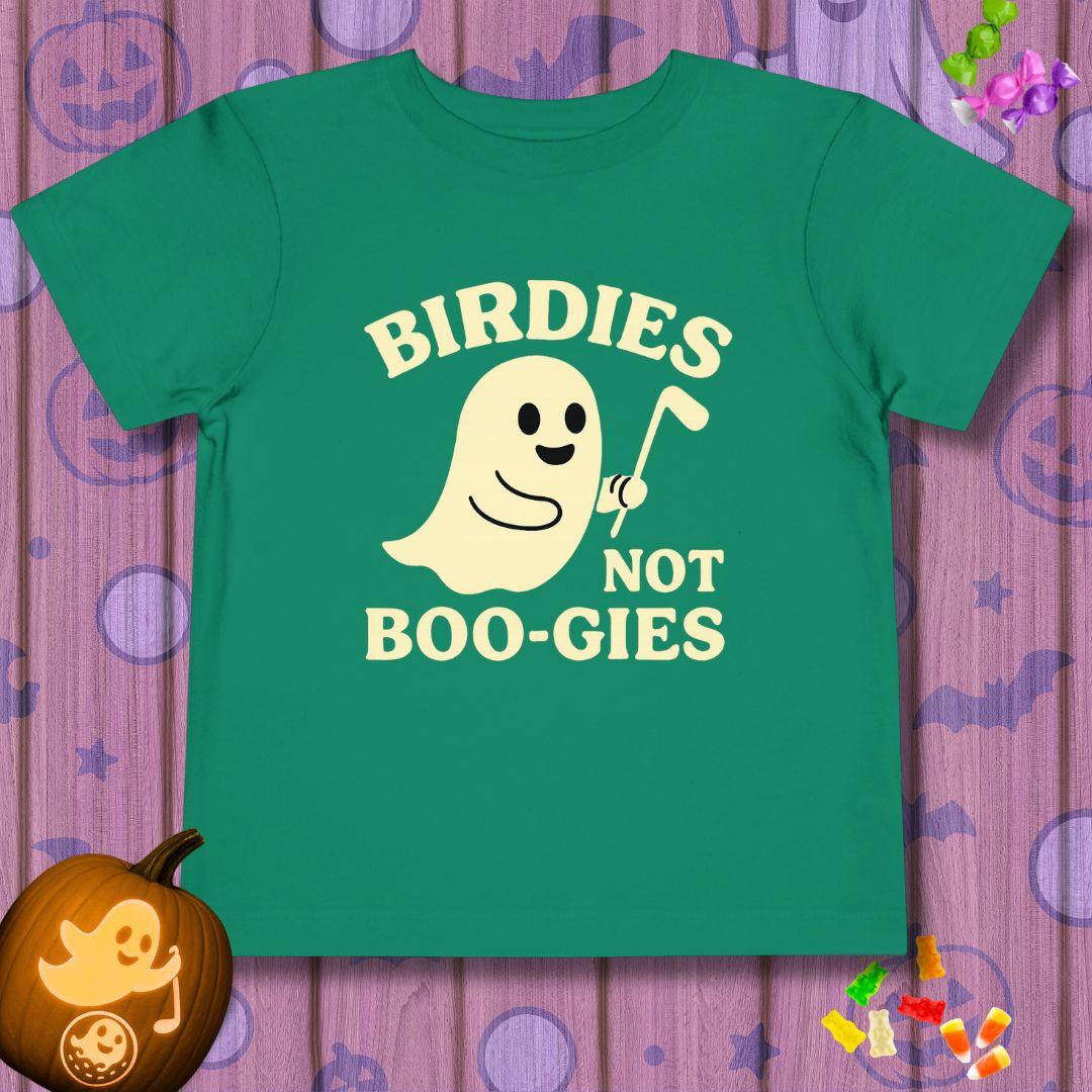 BIRDIES not BOO-GIES - Halloween - Toddler T-Shirt in Kelly, great for casual wear. Find more fun golf focused products at oneforetheages.com