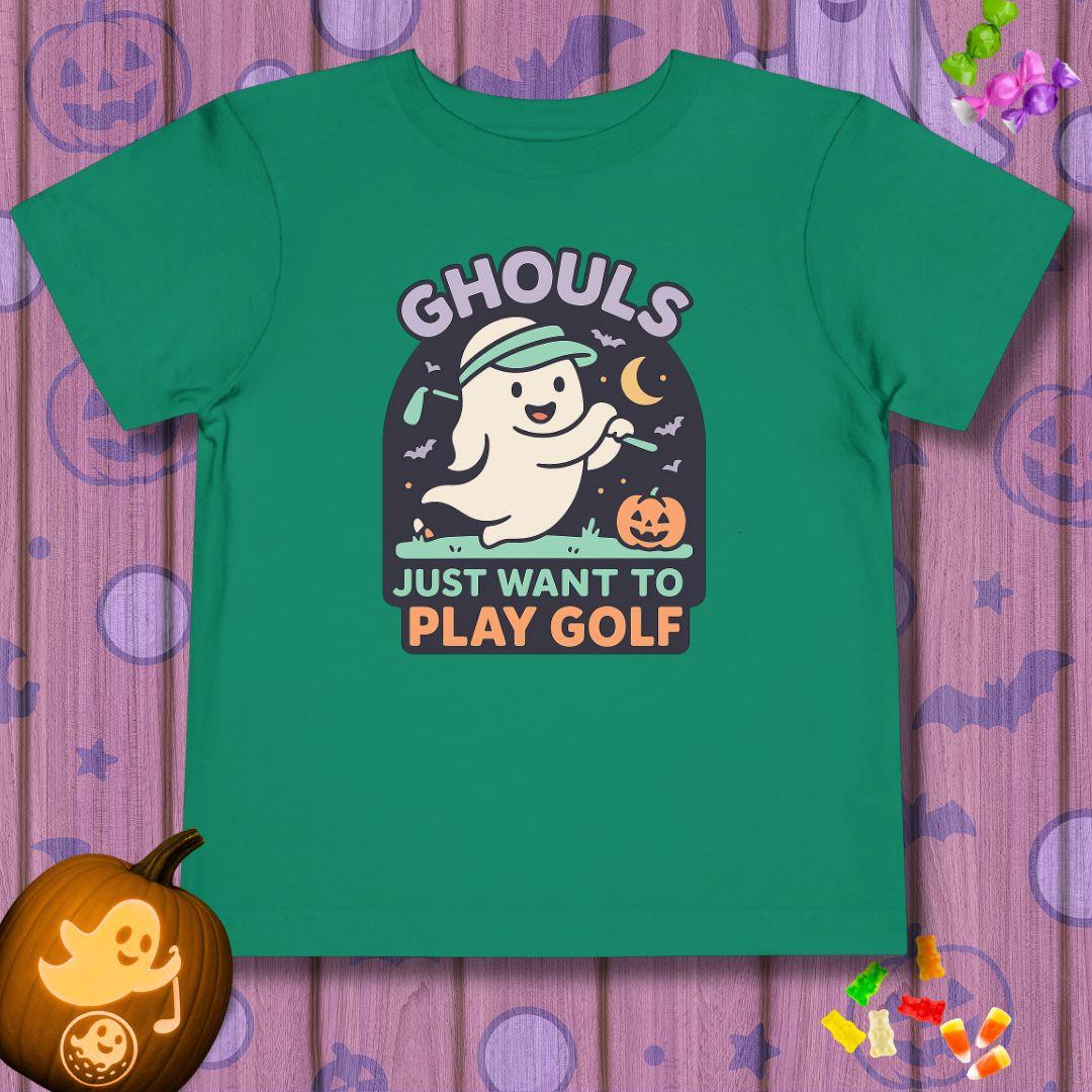GHOULS Just want to Play Golf - Halloween - Toddler T-Shirt in Kelly, great for casual wear. Find more fun golf focused products at oneforetheages.com