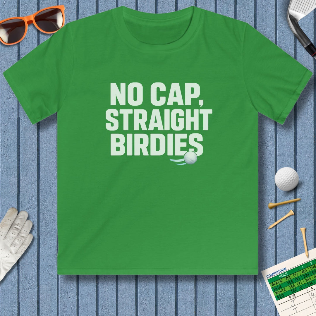 NO CAP, STRAIGHT BIRDIES - Youth Golf T-Shirt in Irish Green