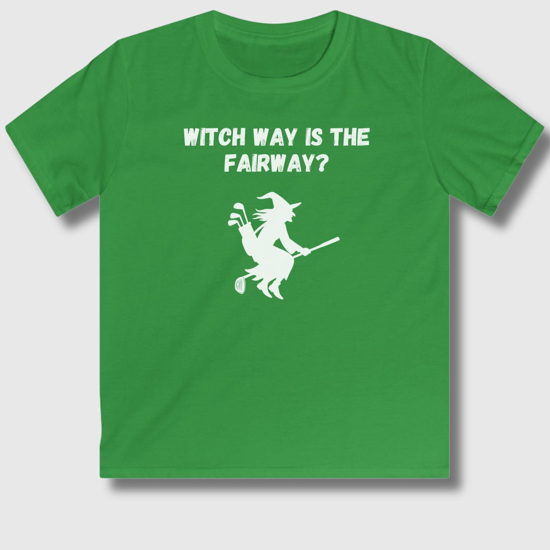 Witch Way is the Fairway - Youth Golf T-Shirt in Irish Green