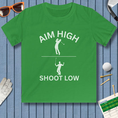 Aim High - Shoot Low (Male) - Youth Golf T-Shirt in Irish Green