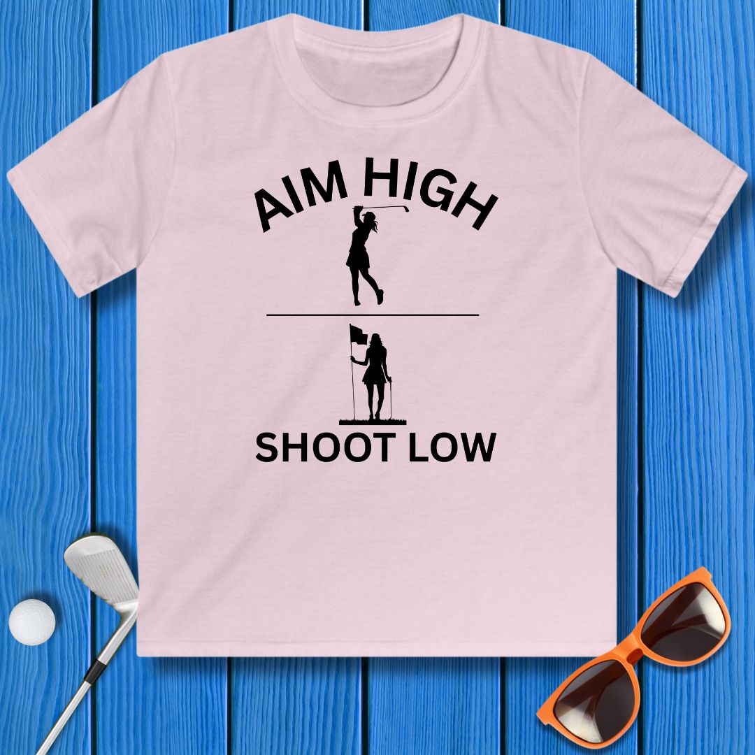 Aim High - Shoot Low - Girl - Youth in Light Pink, great for casual wear. Find more fun golf focused products at oneforetheages.com