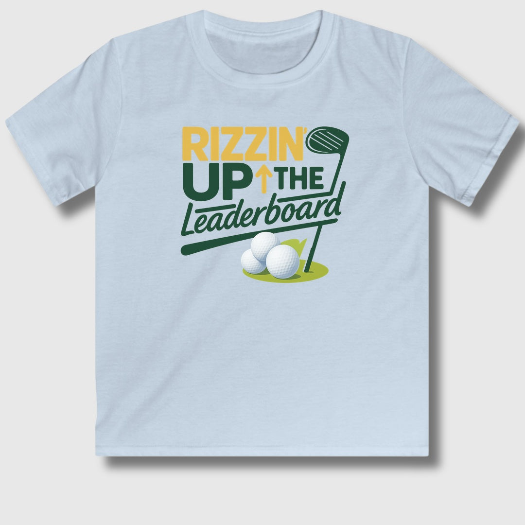 Rizzin' Up The Leaderboard - Youth Golf T-Shirt in Light Blue
