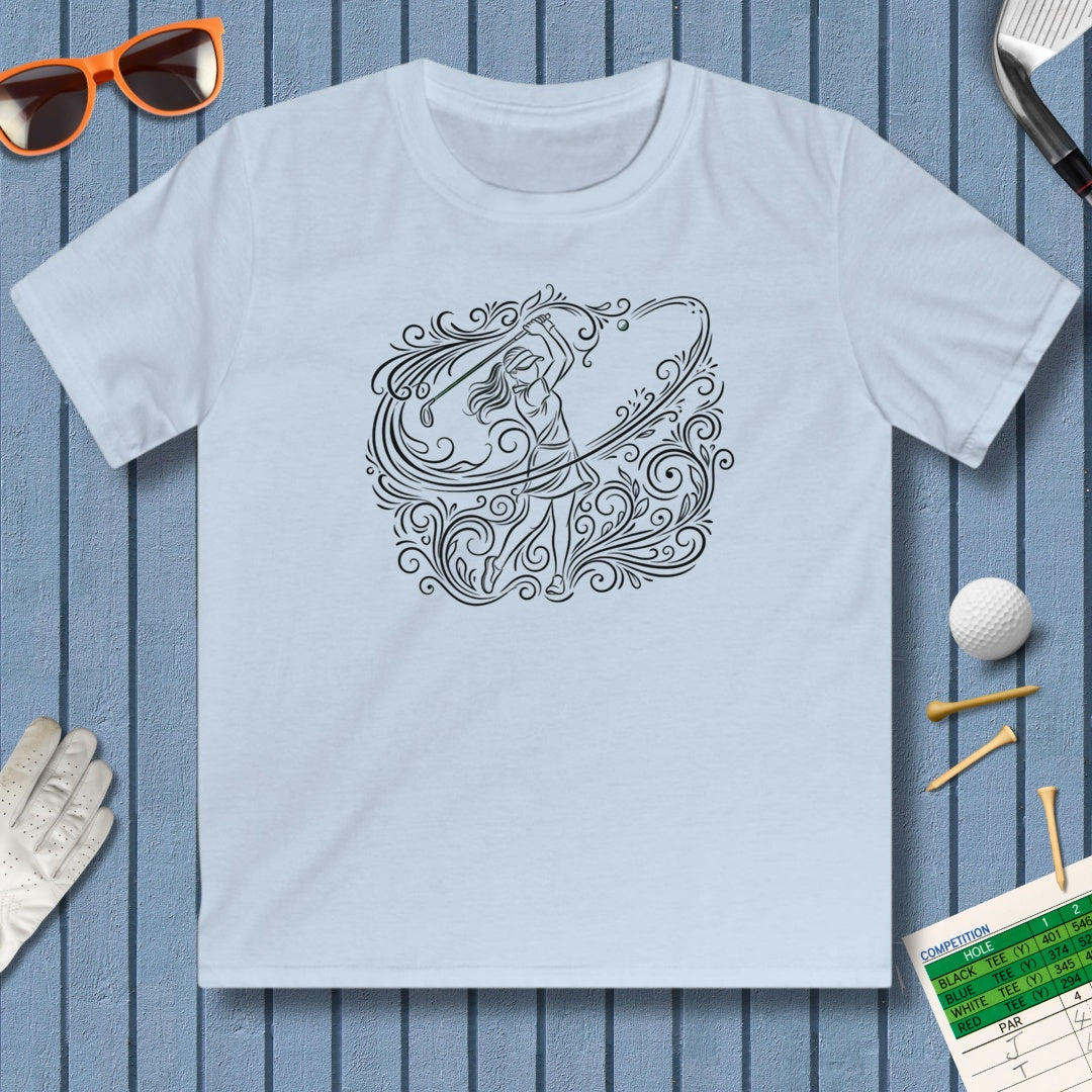 EVERY SWING TELLS A STORY - Women's Golf Vine Art - Youth Golf T-Shirt in Light Blue