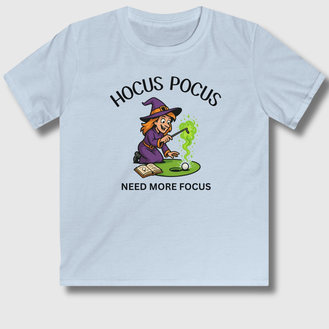 Hocus Pocus, Need More Focus - Youth Golf T-Shirt in Light Blue