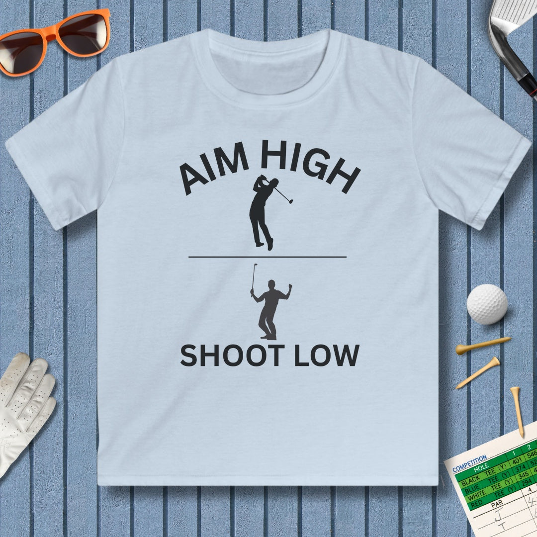 Aim High - Shoot Low (Male) - Youth Golf T-Shirt in Light Blue