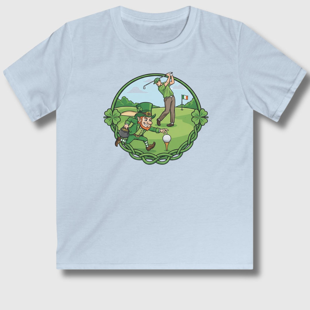 The Leprechaun Stole My Ball! - Youth Golf T-Shirt in Light Blue