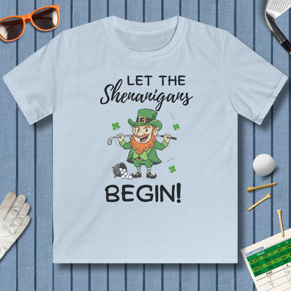 Let The Shenanigans Begin - Youth Golf T-Shirt in Light Blue