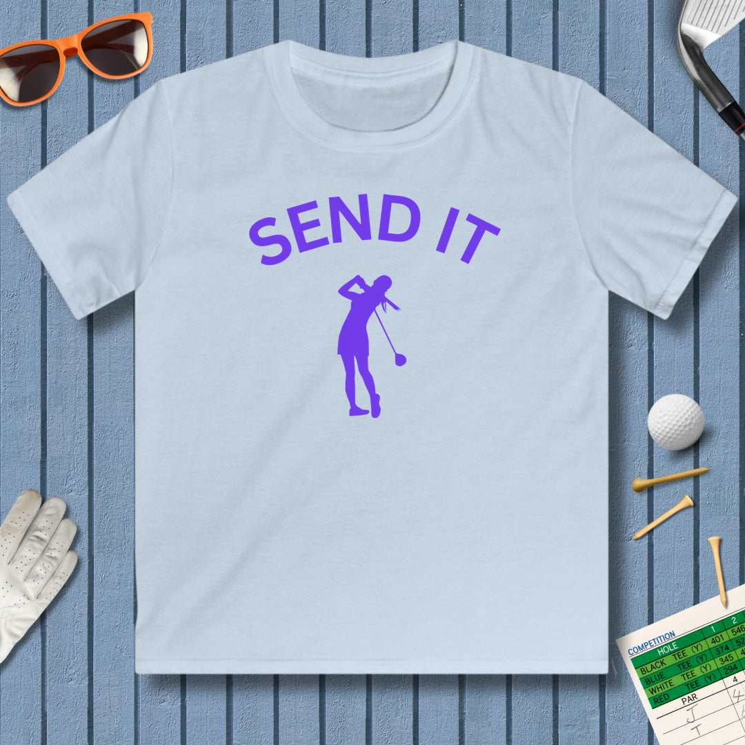 SEND IT (Female) - Youth Golf T-Shirt in Light Blue