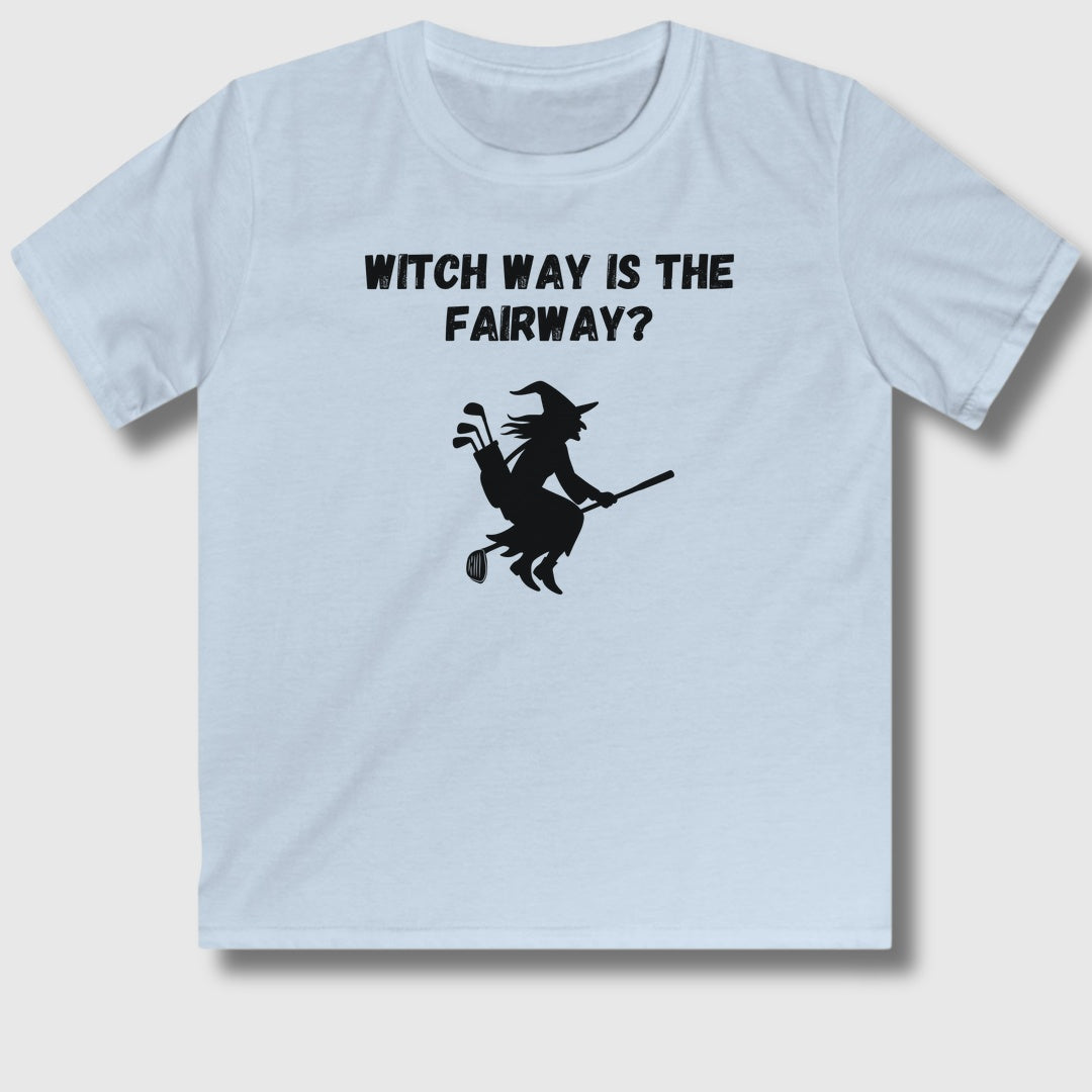 Witch Way is the Fairway - Youth Golf T-Shirt in Light Blue