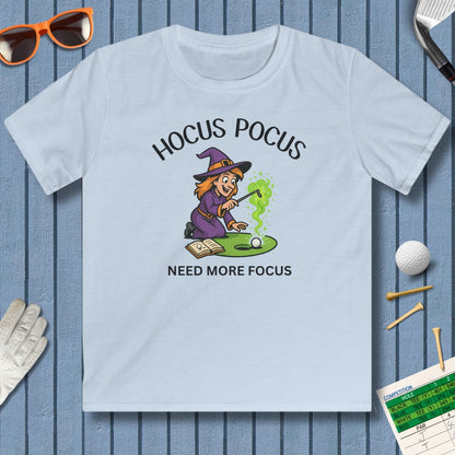 Hocus Pocus, Need More Focus - Youth Golf T-Shirt in Light Blue