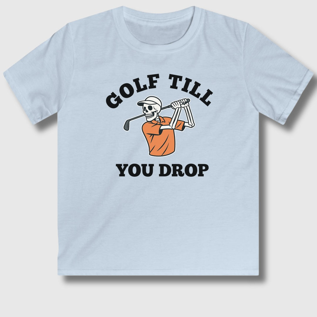Golf Till You Drop - Youth Golf T-Shirt in Light Blue