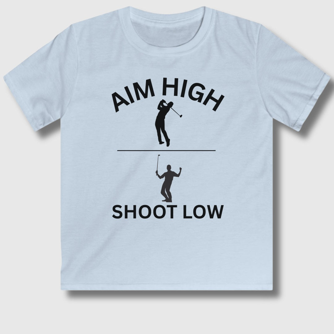 Aim High - Shoot Low (Male) - Youth Golf T-Shirt in Light Blue