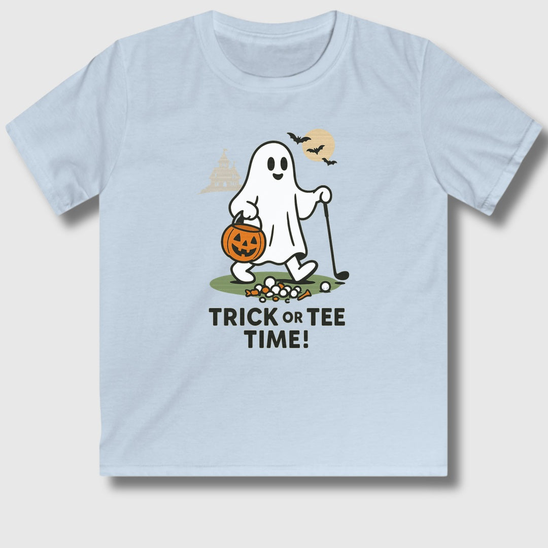 Trick or Tee Time - Youth Golf T-Shirt in Light Blue