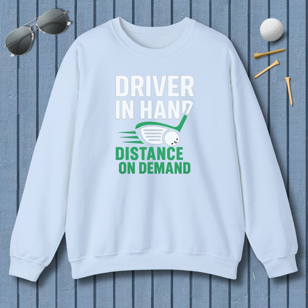 Driver in Hand - Distance on Demand - Adult Golf Sweatshirt in Light Blue