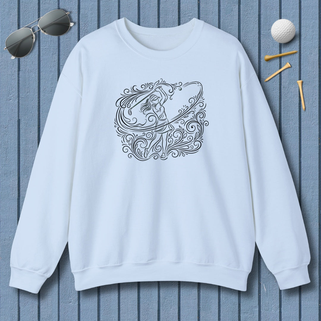 EVERY SWING TELLS A STORY - Women's Golf Vine Art - Adult Golf Sweatshirt in Light Blue