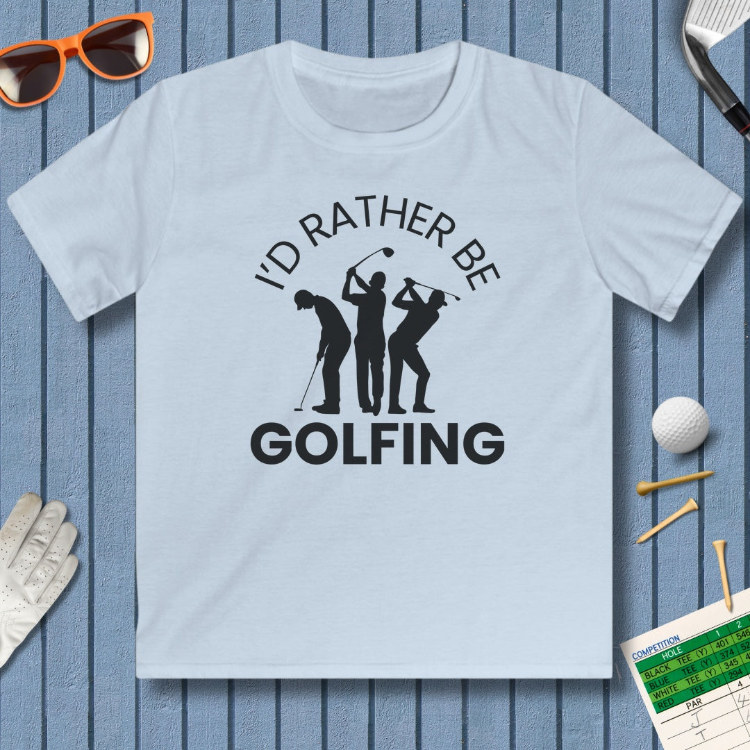 I'd Rather Be Golfing - Youth Golf T-Shirt in Light Blue