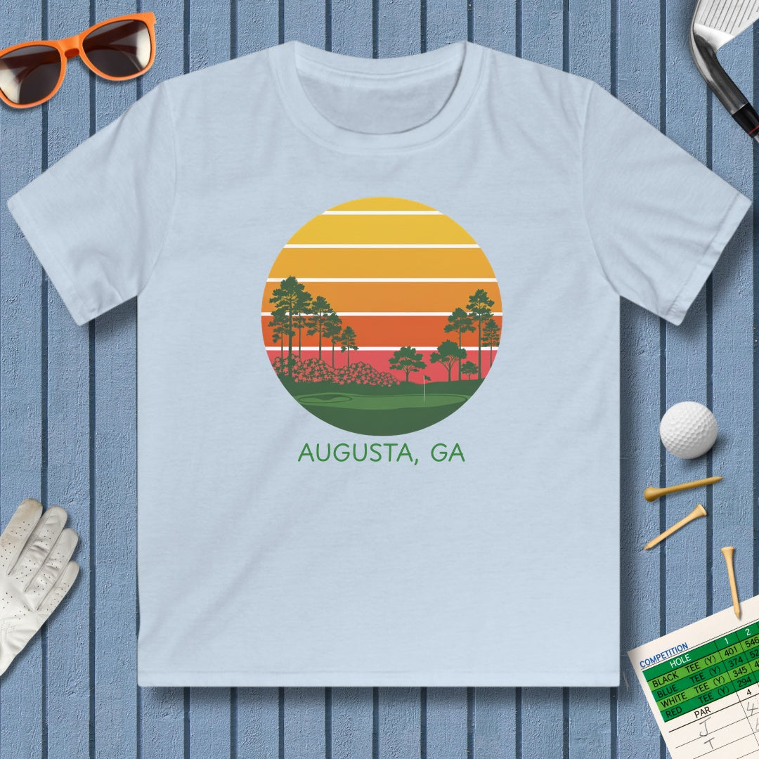 Retro Sunset - Augusta - Youth Golf T-Shirt in Light Blue