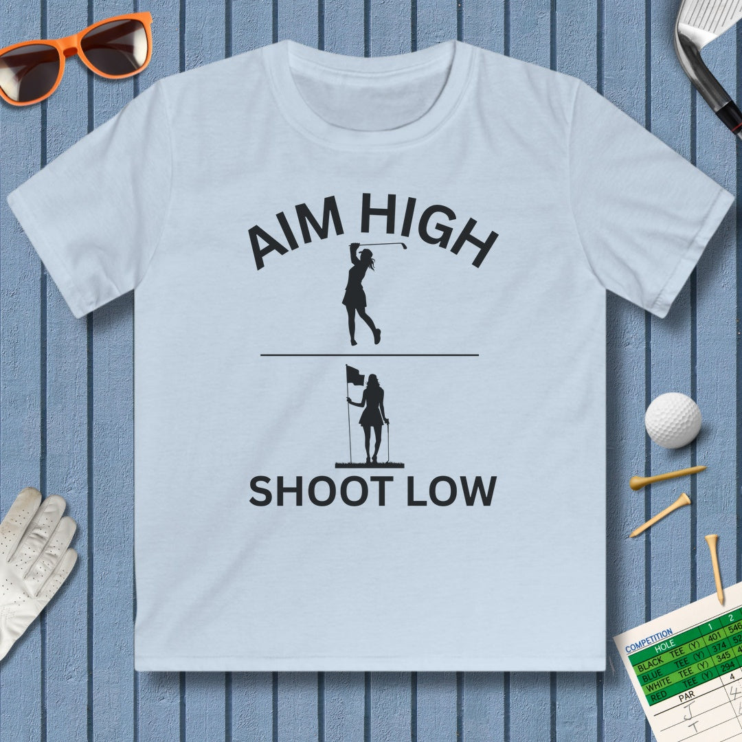 Aim High - Shoot Low (Female) - Youth Golf T-Shirt in Light Blue