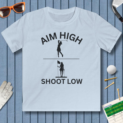 Aim High - Shoot Low (Female) - Youth Golf T-Shirt in Light Blue