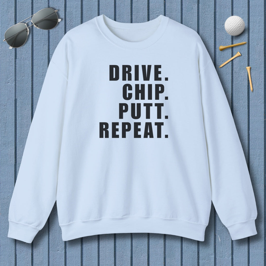 DRIVE CHIP PUTT REPEAT - Adult Golf Sweatshirt in Light Blue