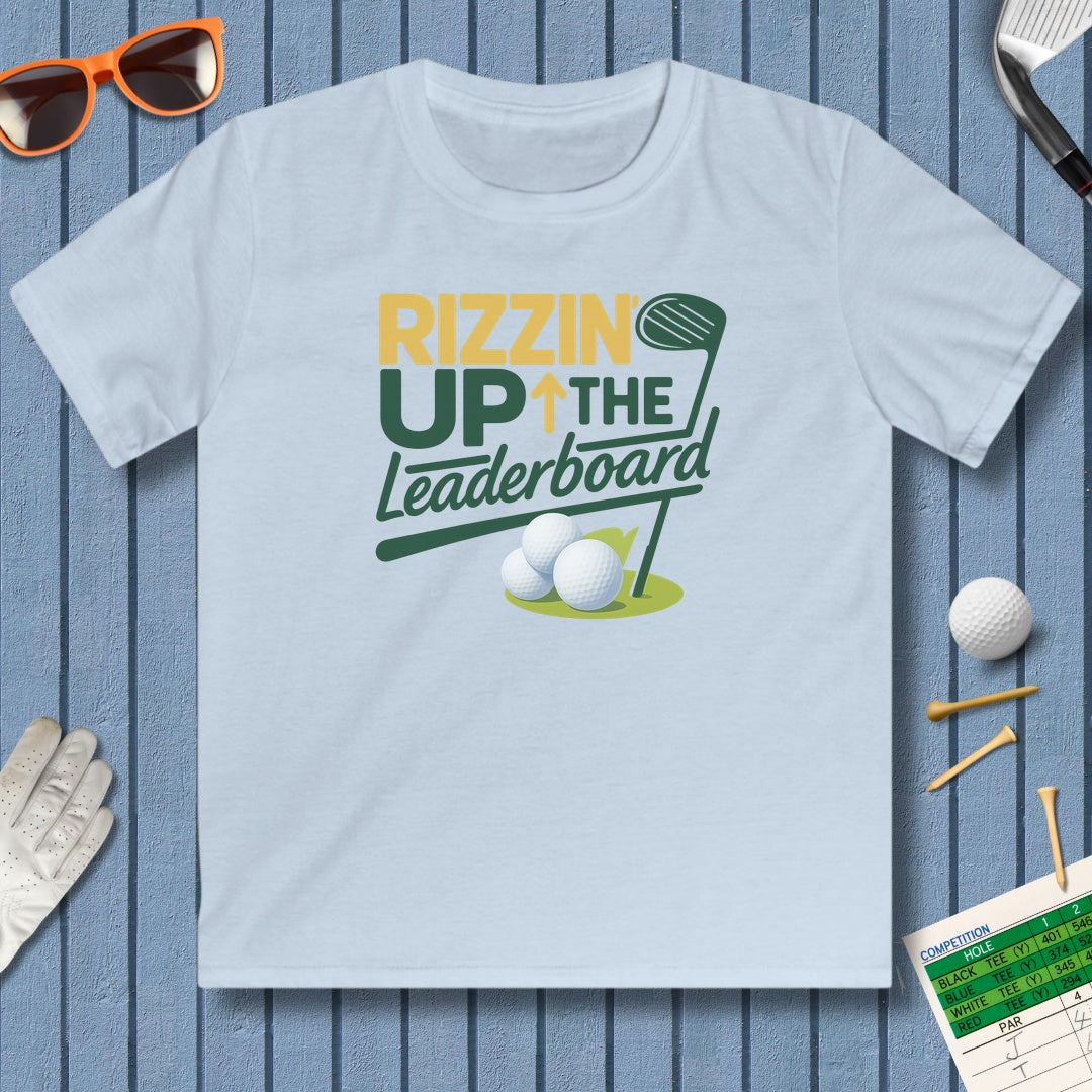 Rizzin' Up The Leaderboard - Youth Golf T-Shirt in Light Blue