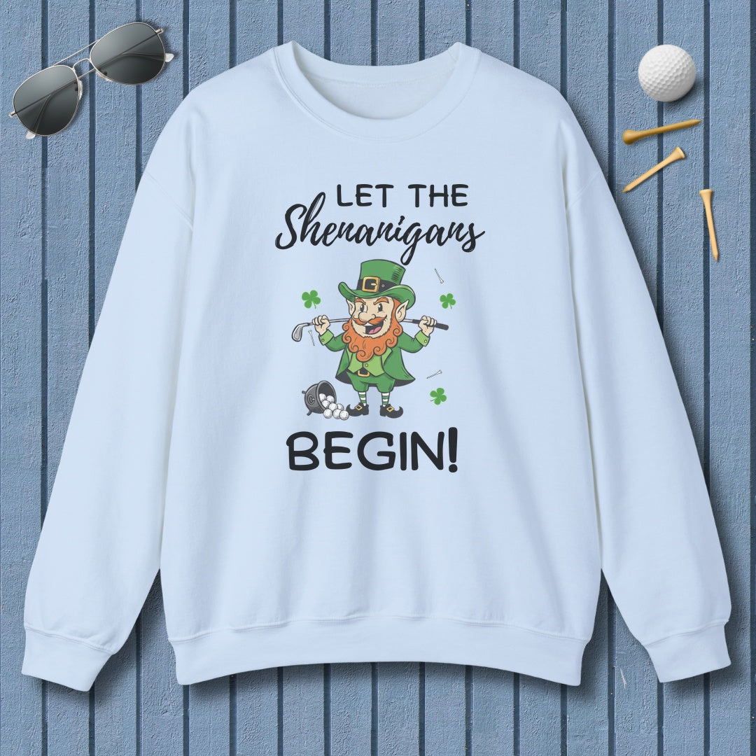 Let The Shenanigans Begin - Adult Golf Sweatshirt in Light Blue