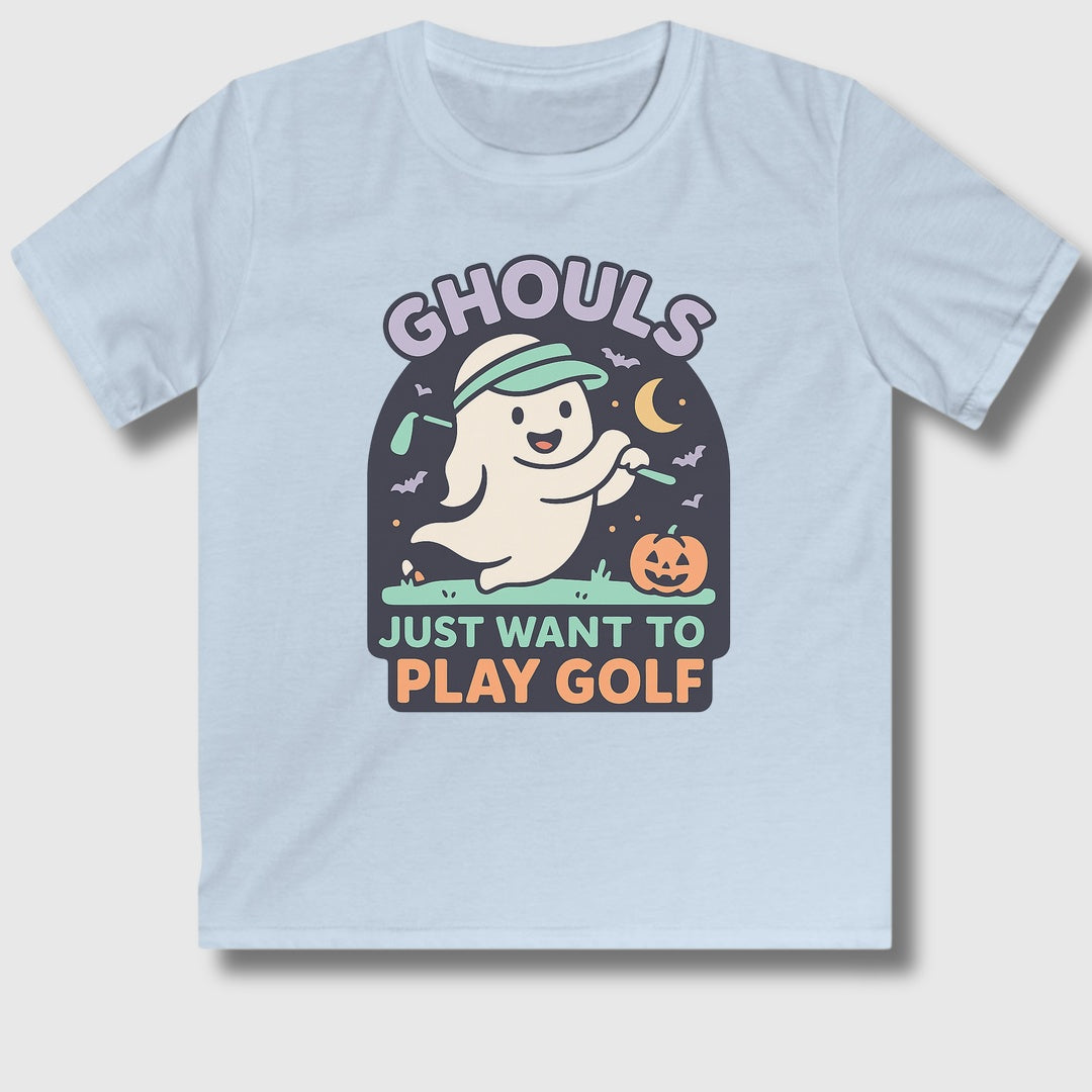 Ghouls Just Wanna Play Golf - Youth Golf T-Shirt in Light Blue