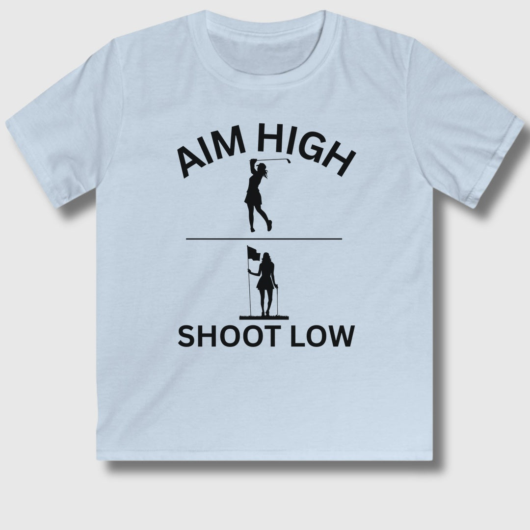Aim High - Shoot Low (Female) - Youth Golf T-Shirt in Light Blue