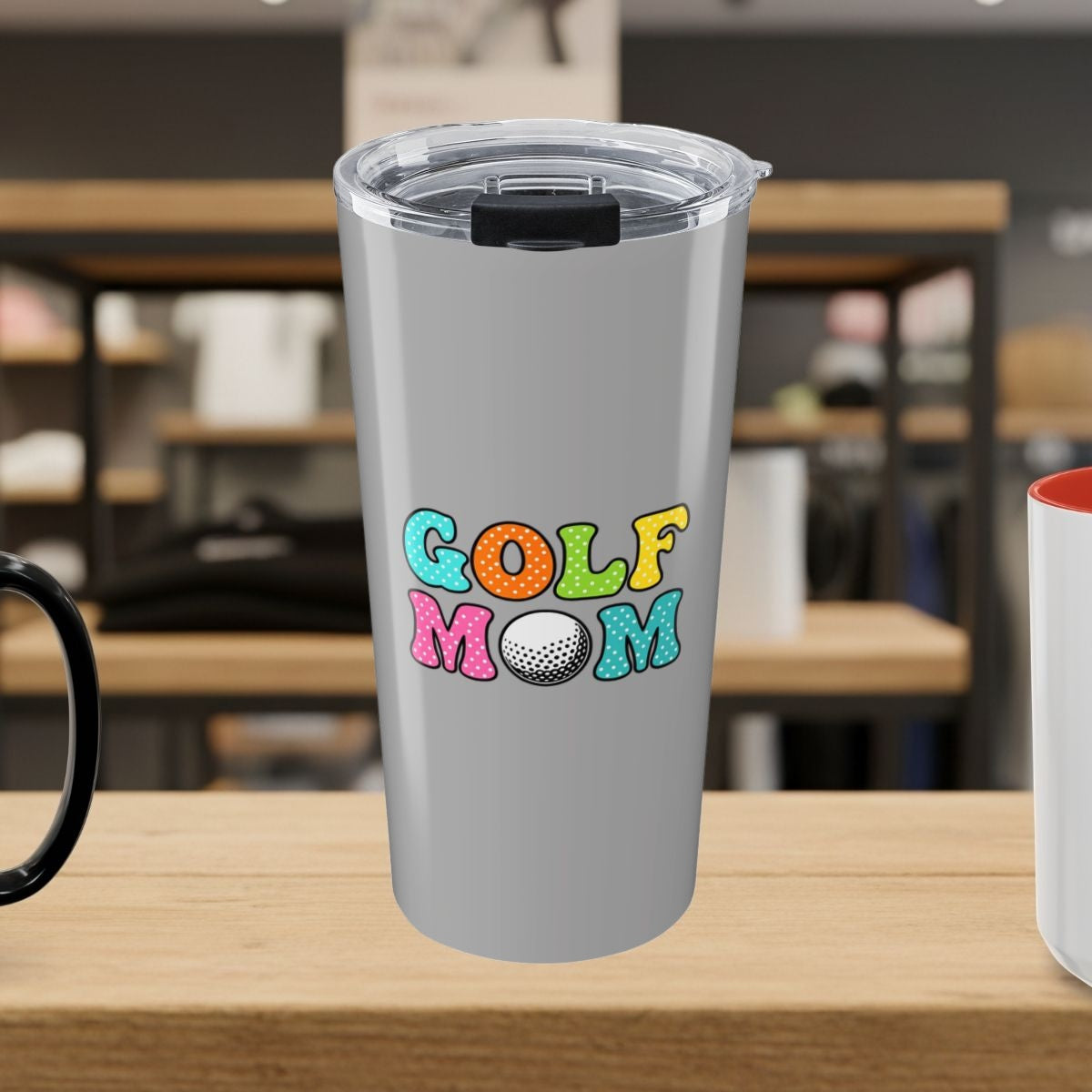 BUBBLY GOLF MOM, Polka Dot Pop - 20oz Tumbler in Light Grey