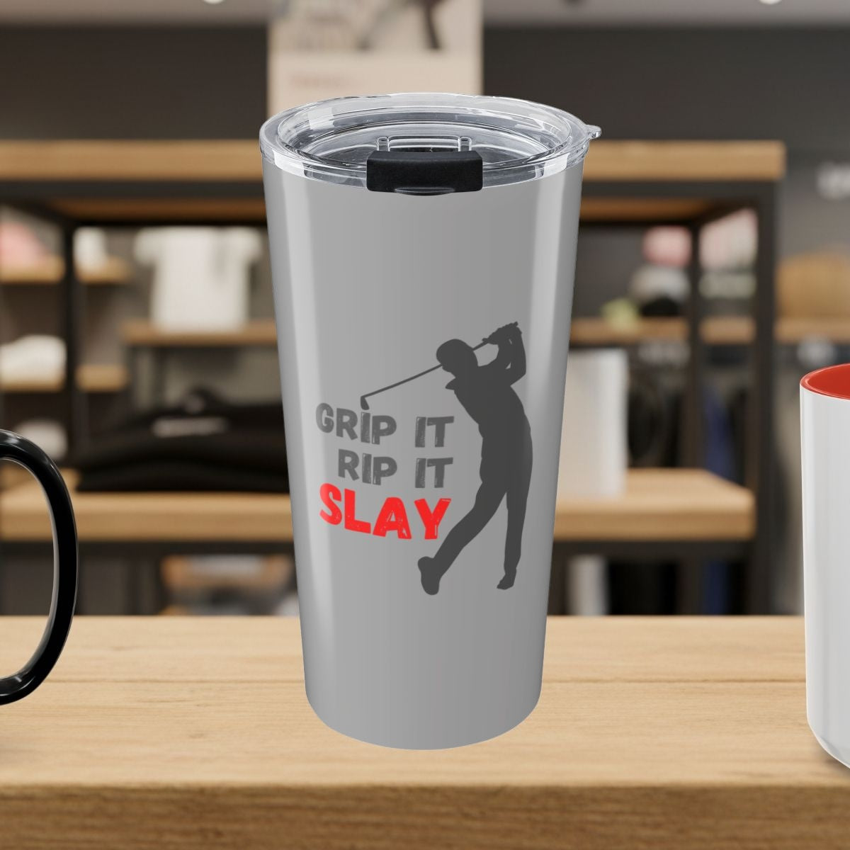 GRIP IT, RIP IT, SLAY (Male) - 20oz Tumbler in Light Grey