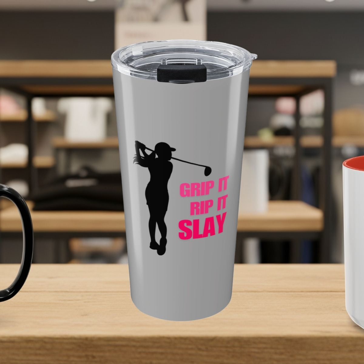 GRIP IT, RIP IT, SLAY (Female) - 20oz Tumbler in Light Grey