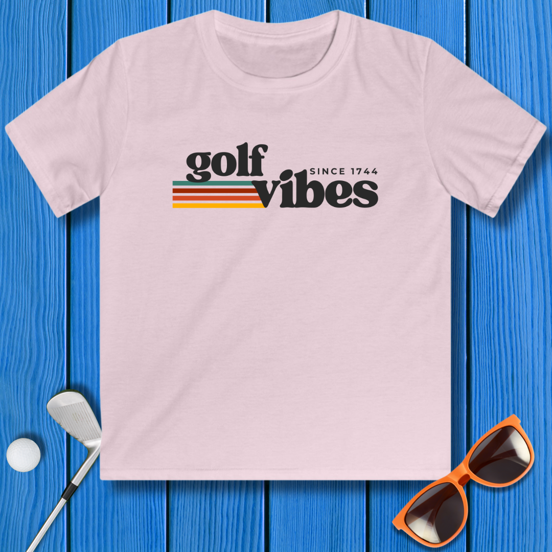 Golf Vibes - Youth T-shirt in Light Pink, great for casual wear. Find more fun golf focused products at oneforetheages.com