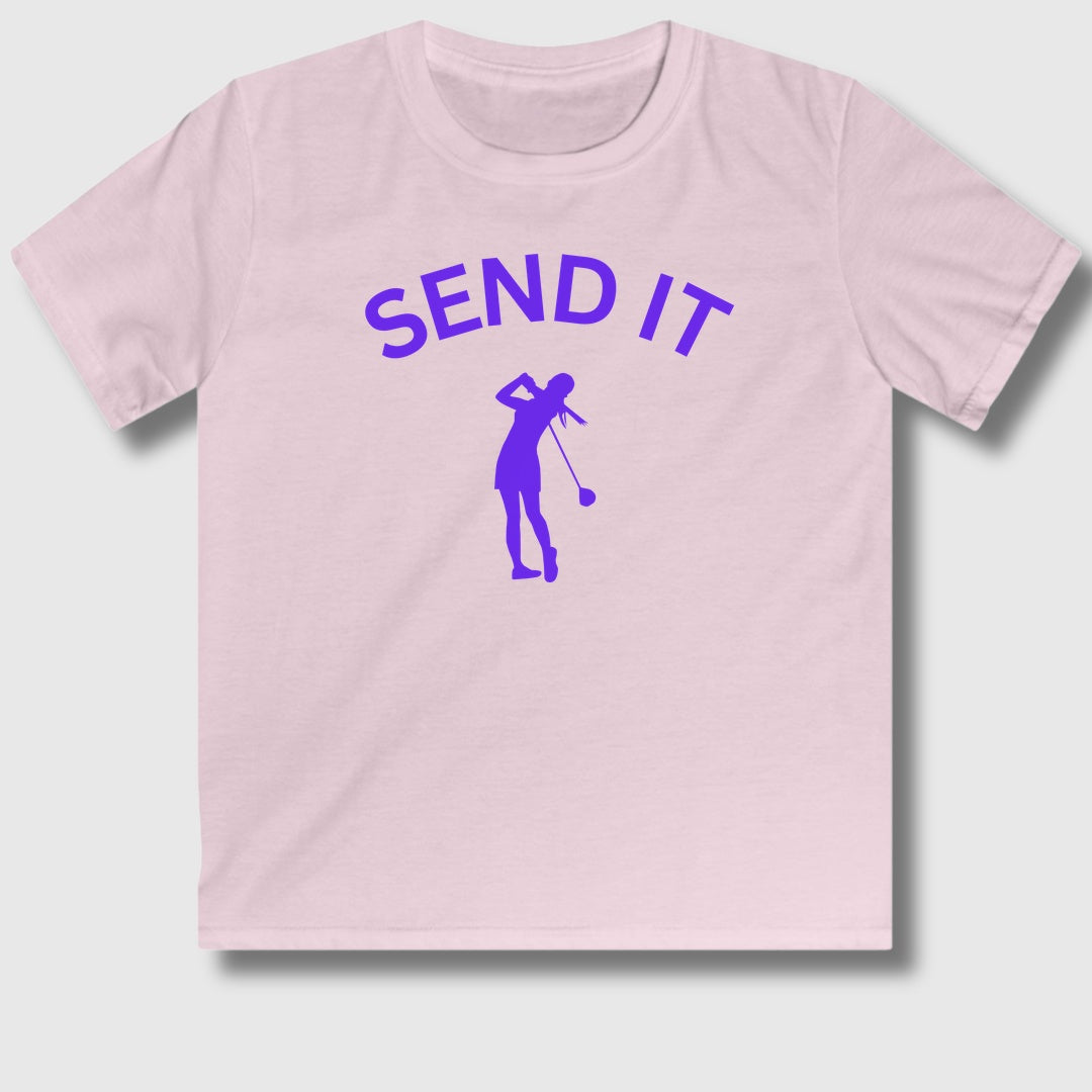 SEND IT (Female) - Youth Golf T-Shirt in Light Pink