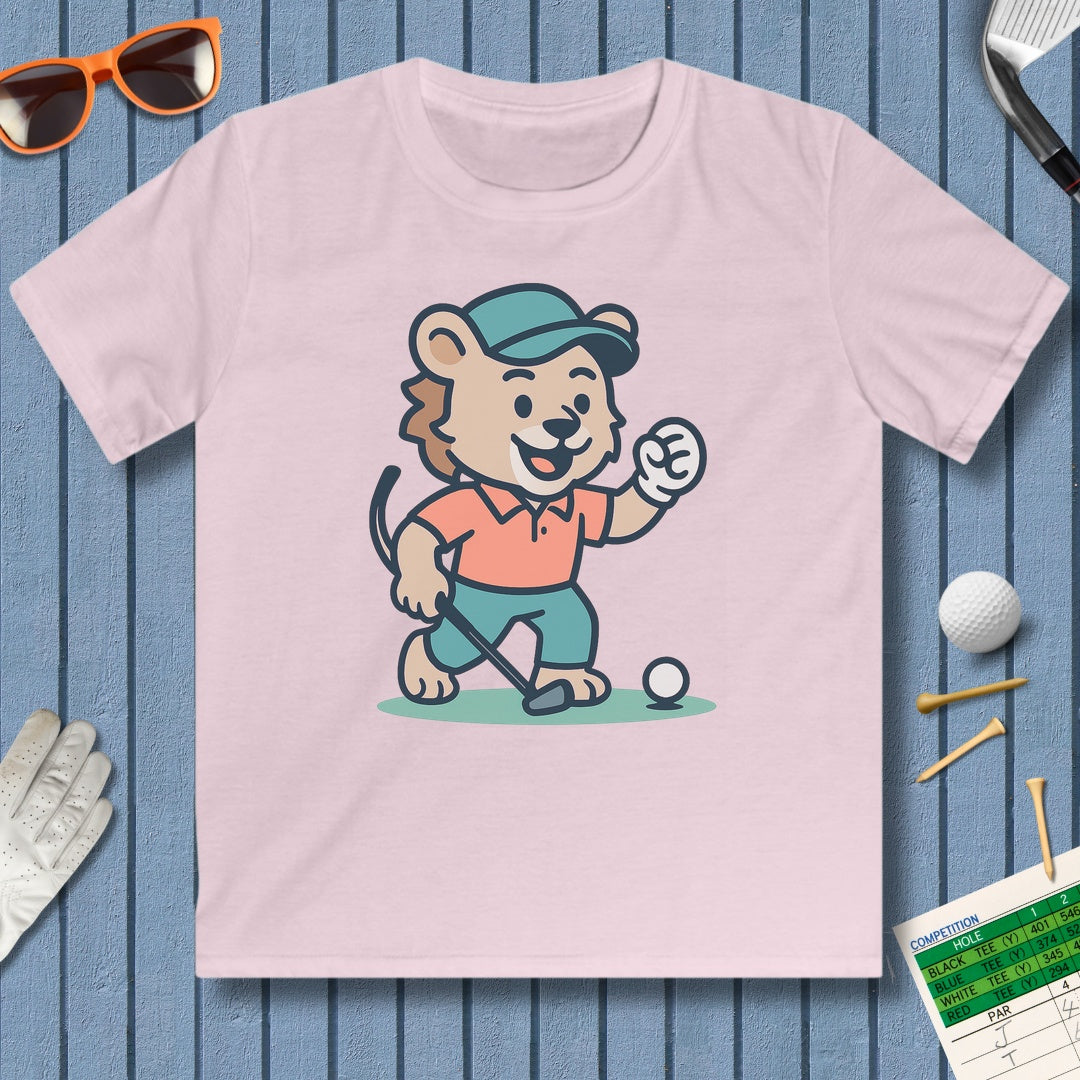 Fist Pumping Lion - Youth Golf T-Shirt in Light Pink