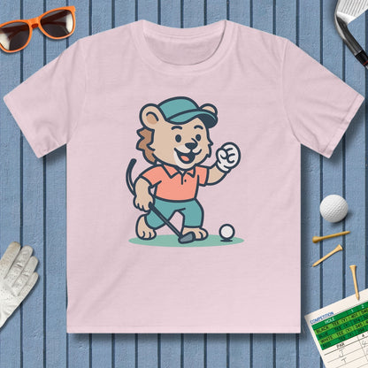 Fist Pumping Lion - Youth Golf T-Shirt in Light Pink