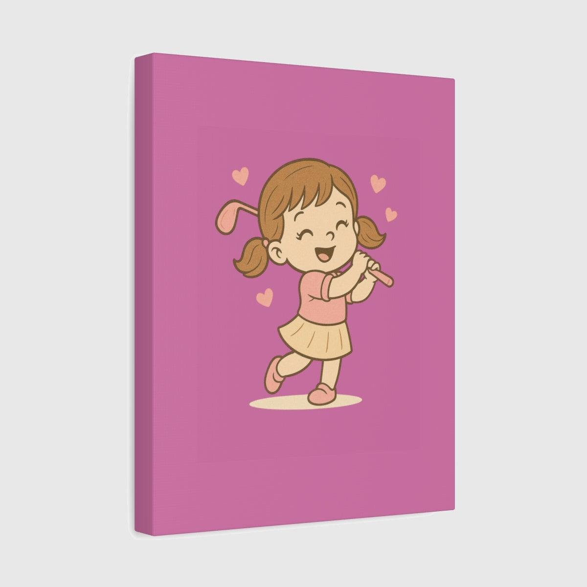 Happy Golfer Girl - Canvas Wall Art - Light Pink - 11×14 - front