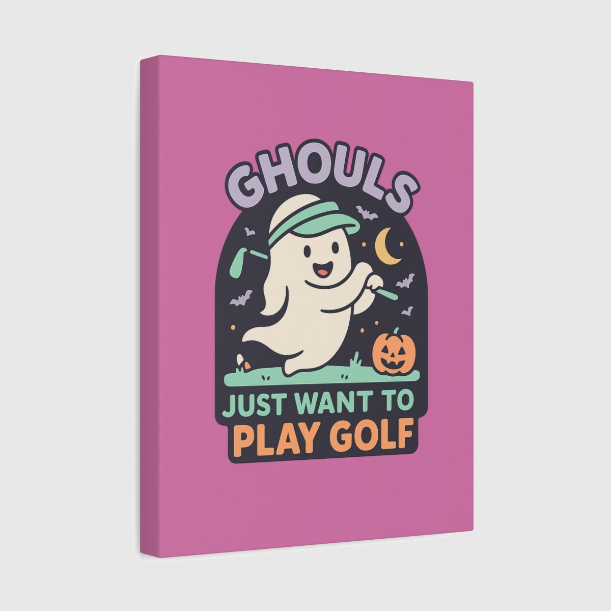 Ghouls Just Wanna Play Golf - Canvas Wall Art - Light Pink - 11×14 - front