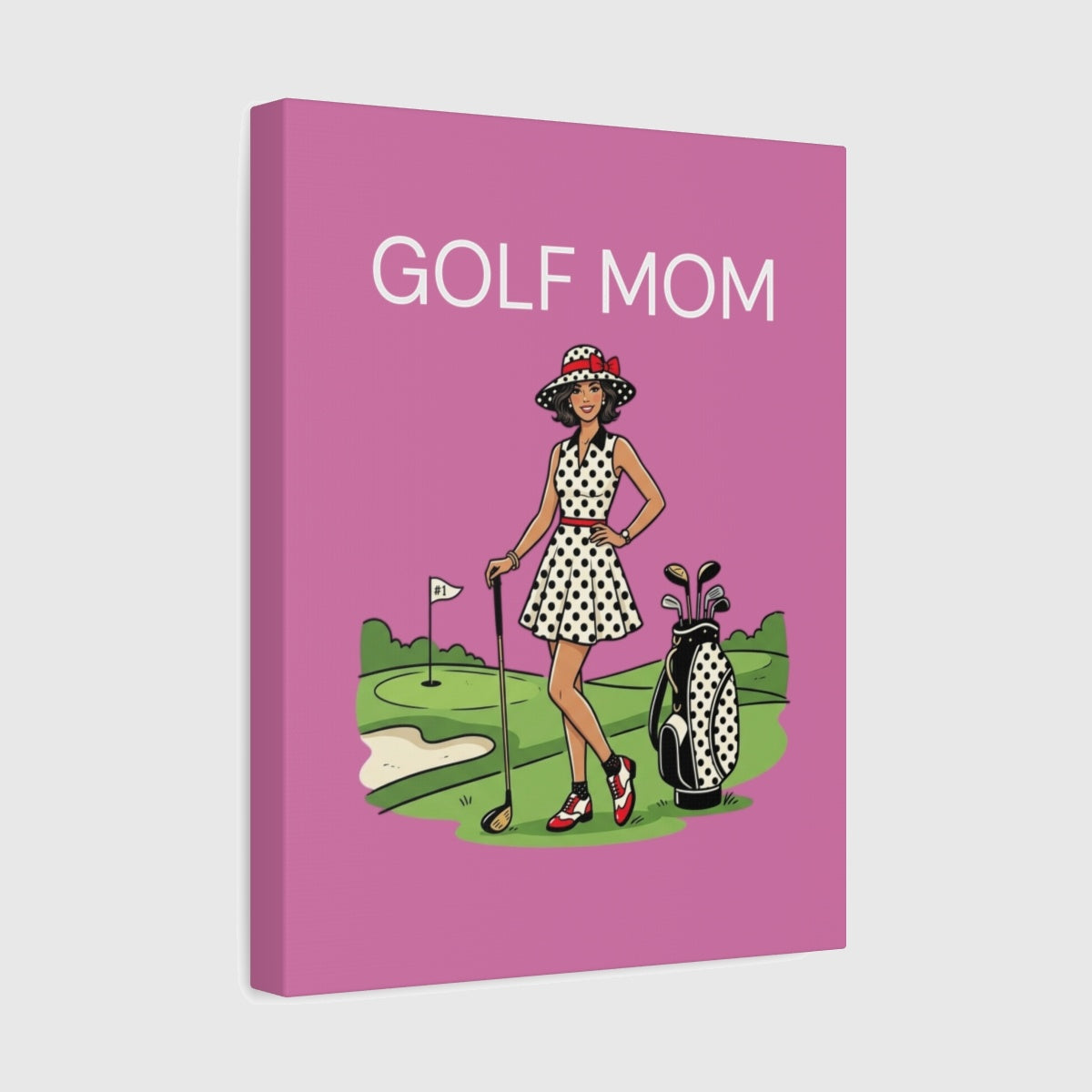 FASHIONABLE GOLF MOM, Polka Dot Dress Tee - Canvas Wall Art - Light Pink - 11×14 - front