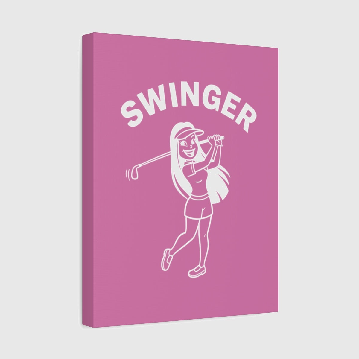 Retro Swinger Women's Golf T-Shirt - Canvas Wall Art - Light Pink - 11×14 - front