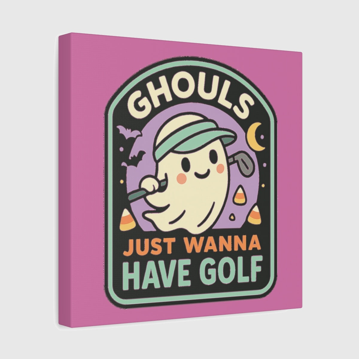 Ghouls Just Wanna Have Golf - Canvas Wall Art - Light Pink - 12×12 - front