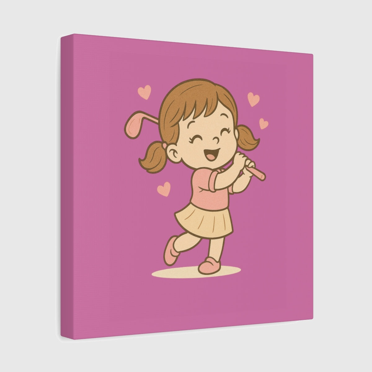 Happy Golfer Girl - Canvas Wall Art - Light Pink - 12×12 - front