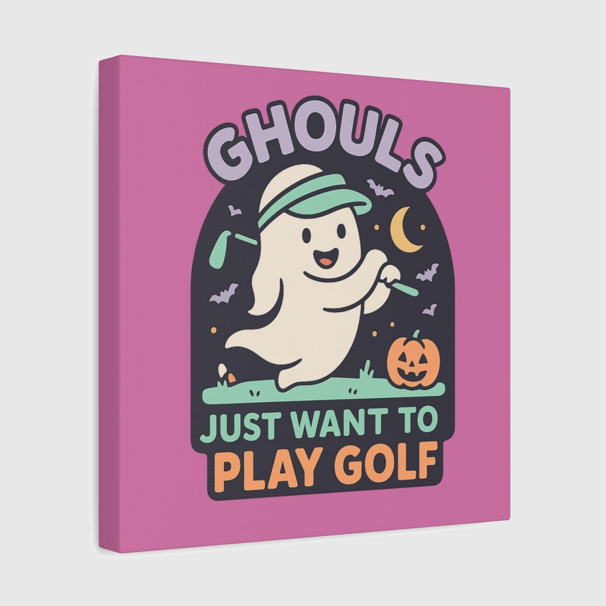 Ghouls Just Wanna Play Golf - Canvas Wall Art - Light Pink - 12×12 - front