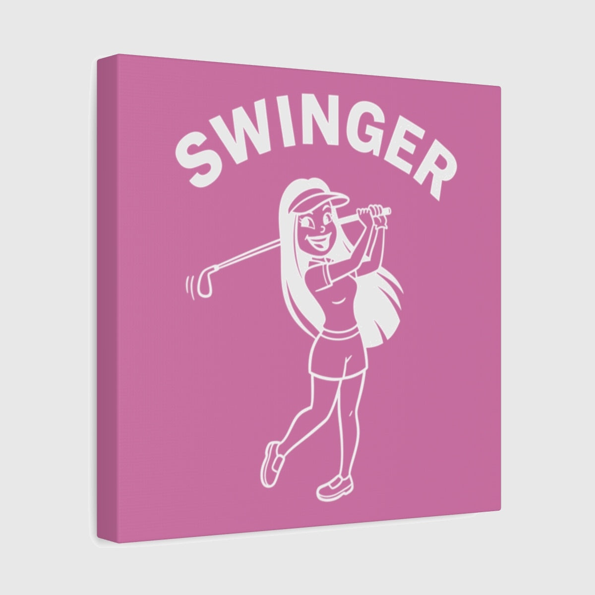 Retro Swinger Women's Golf T-Shirt - Canvas Wall Art - Light Pink - 12×12 - front