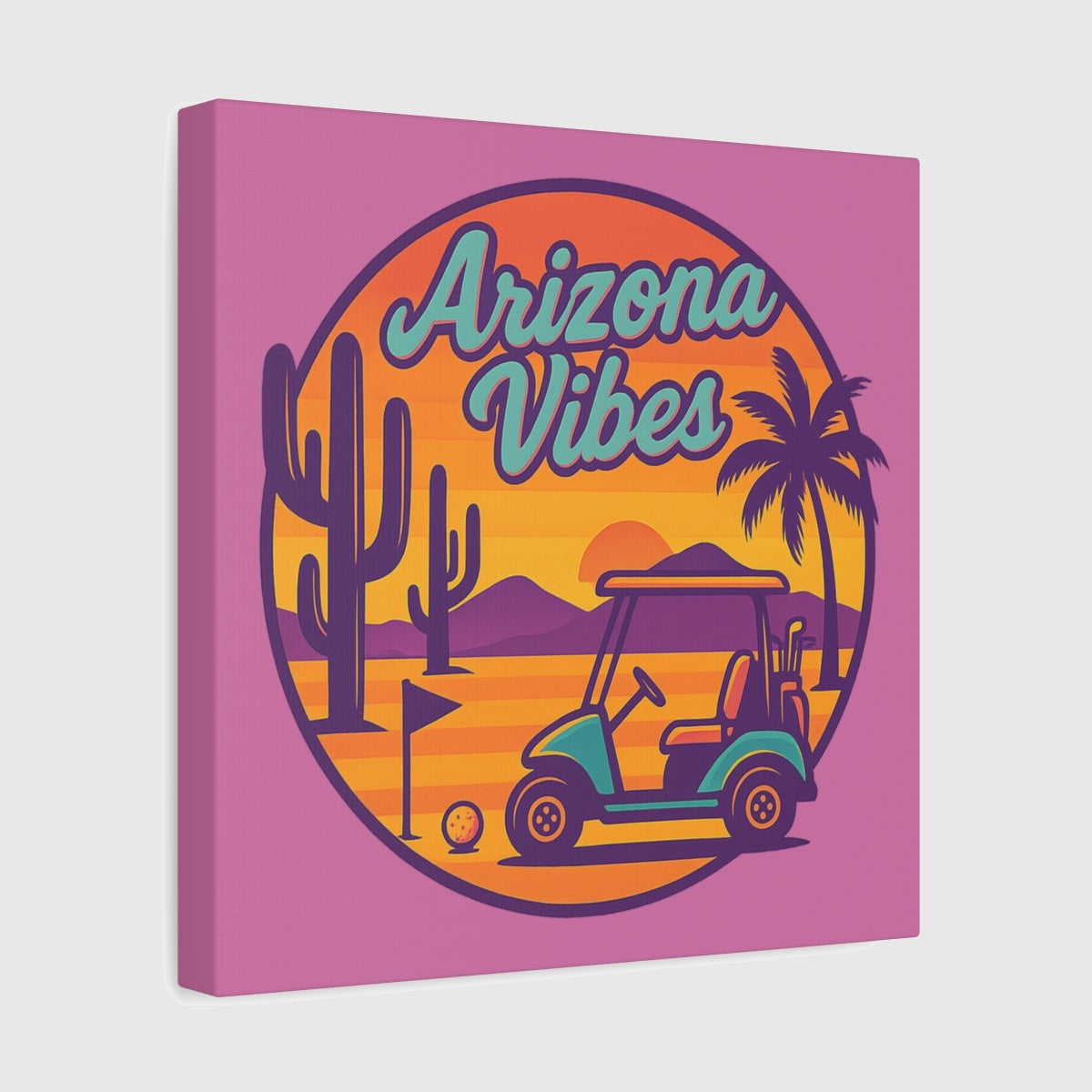 Golf Vibes - Arizona - Desert Edition Golf Destination - Canvas Wall Art - Light Pink - 12×12 - front