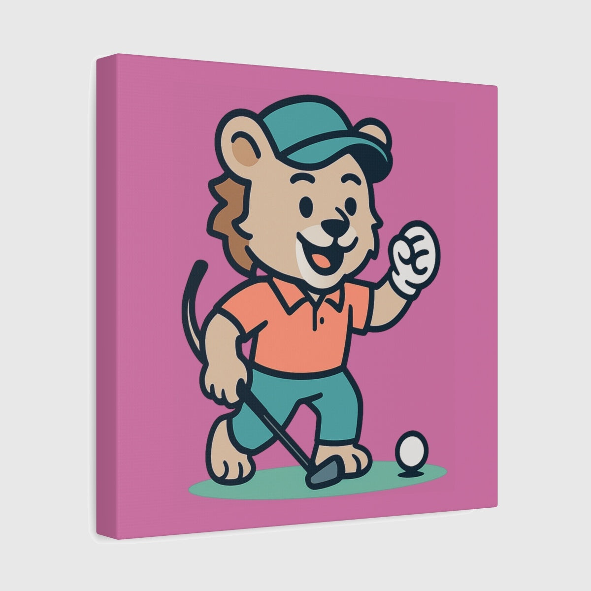 Fist Pumping Lion - Canvas Wall Art - Light Pink - 12×12 - front