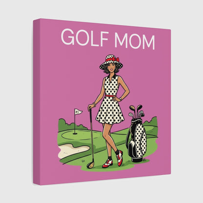 FASHIONABLE GOLF MOM, Polka Dot Dress Tee - Canvas Wall Art - Light Pink - 12×12 - front