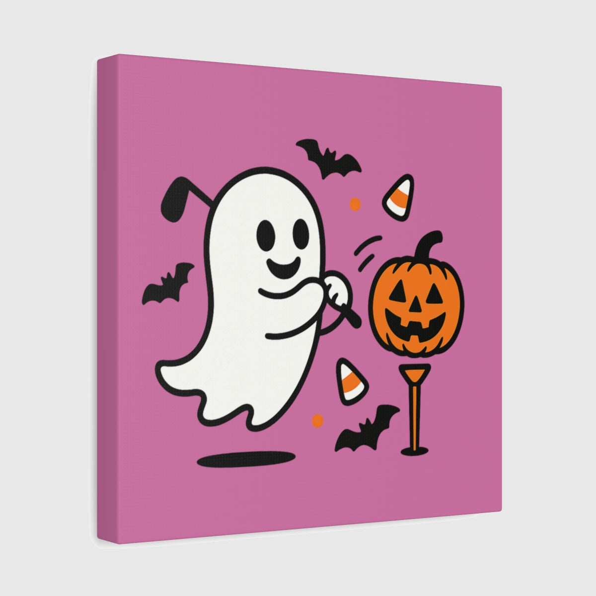 Ghost Tee Off - Canvas Wall Art - Light Pink - 12×12 - front