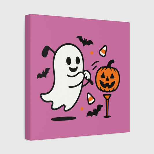 Ghost Tee Off - Canvas Wall Art - Light Pink - 12×12 - front